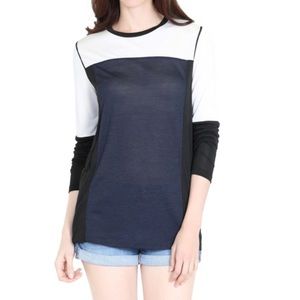 VINCE // Colorblock Long Sleeve Tee in White Black & Navy